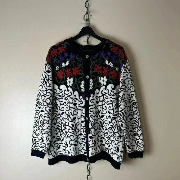 Vintage Floral All Over  Pattern Norwegian Cardigan Sweater - Picture 1 of 4